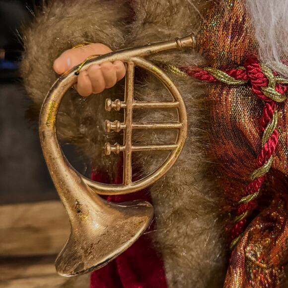 Red & Gold Porcelain Santa Christmas Tabletop Decor French Horn Cornucopia, 18"H - Picture 10 of 12
